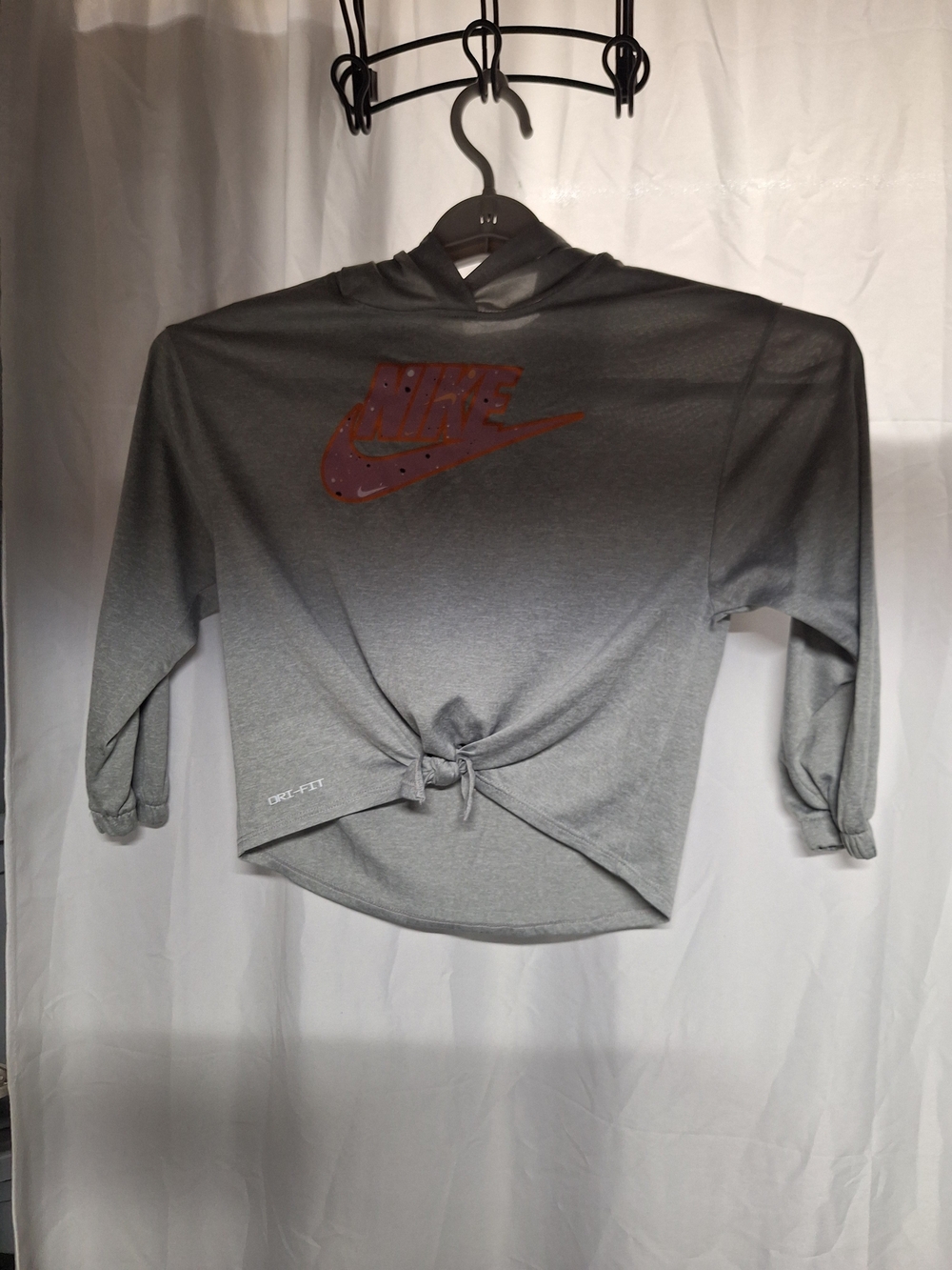 Nike Girls' Gray Dri-FIT Hooded Tie-Front Top